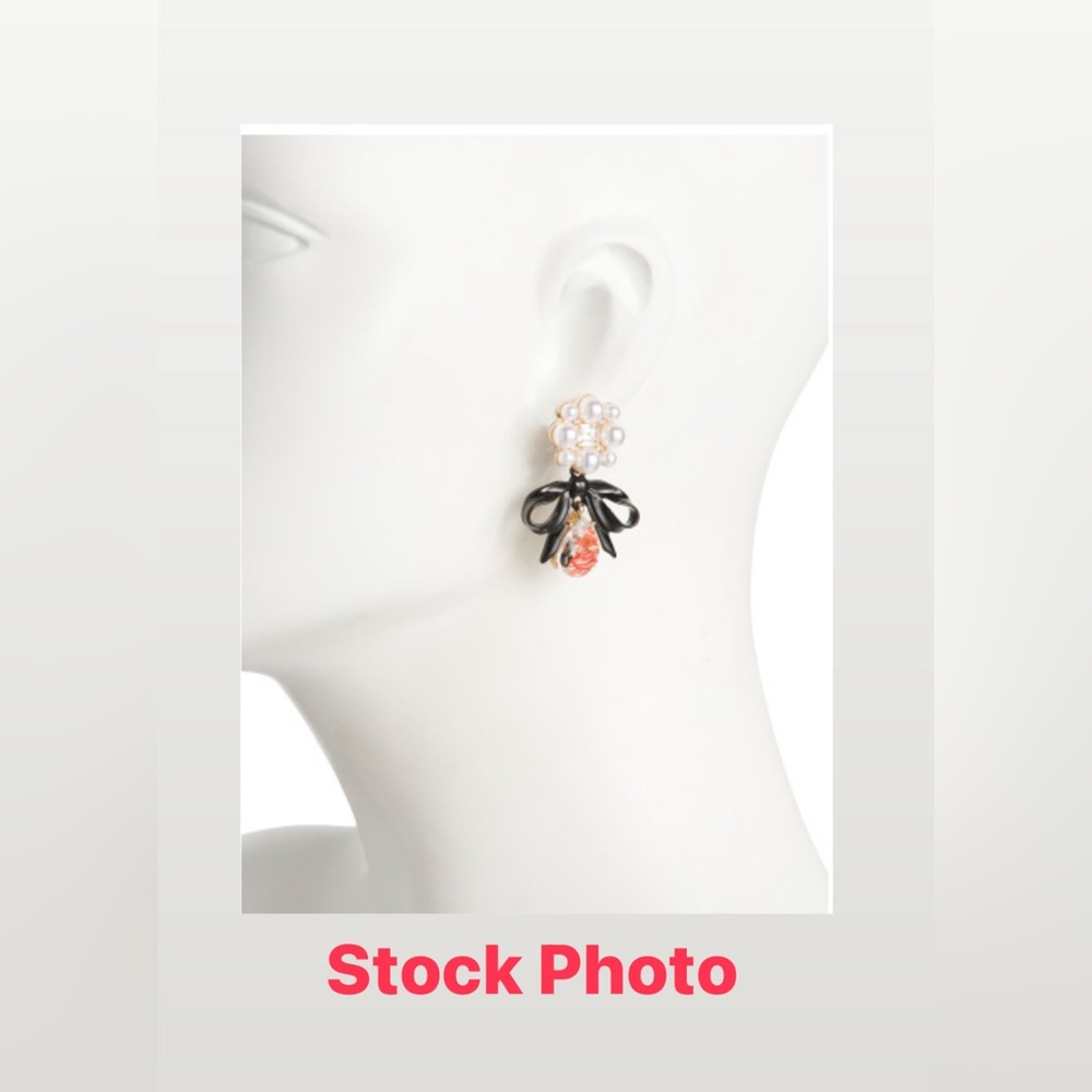 Betsey Johnson Pearly Bow Crystal Earrings - Picture 2 of 5